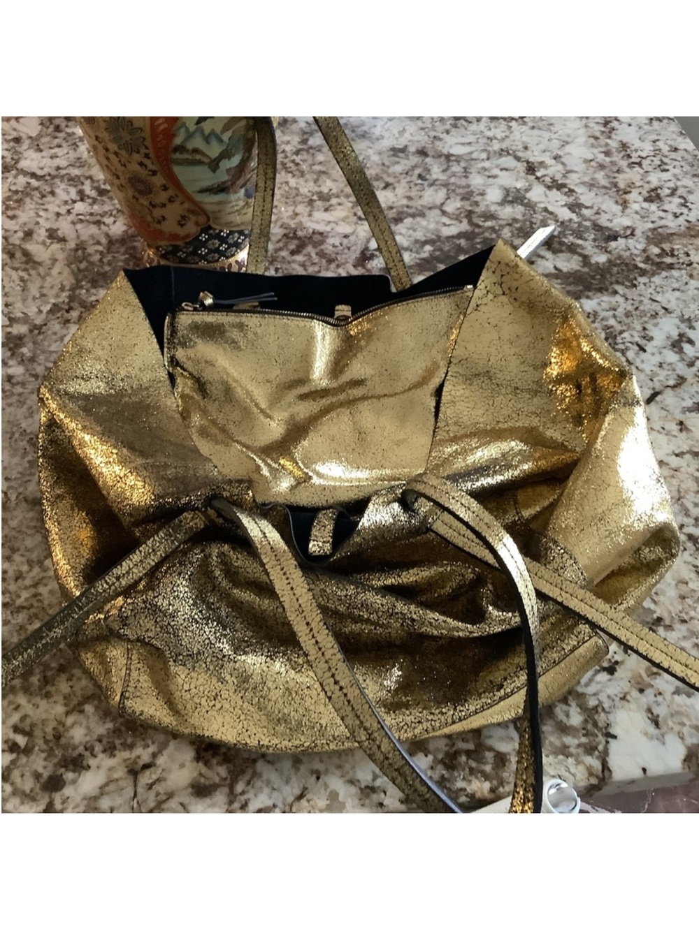 Zara Gold Metallic large leather Tote Bag - - Picture 8 of 15